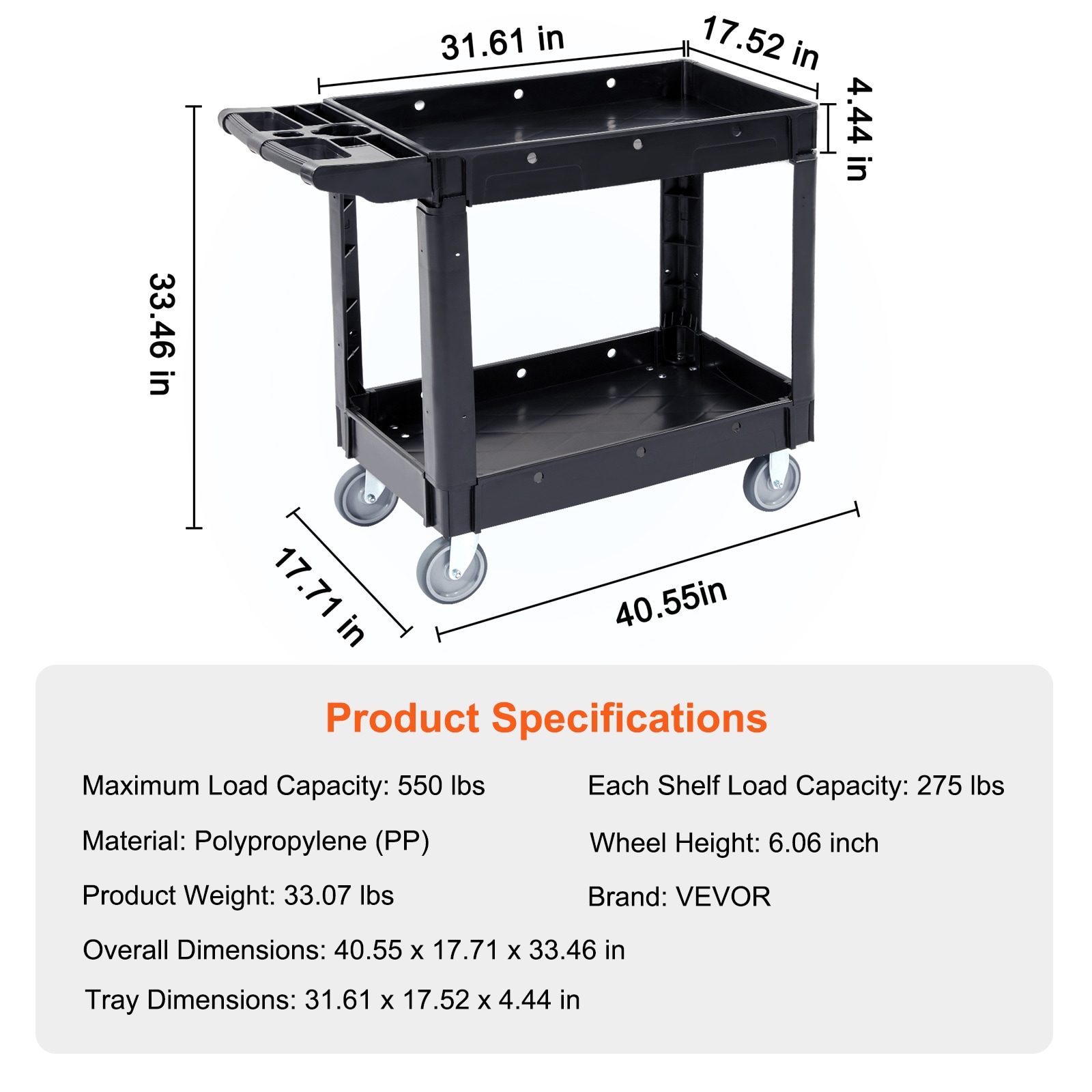 Heavy Duty Rolling Utility Cart With 2 Shelves For Workshop_voghion.com